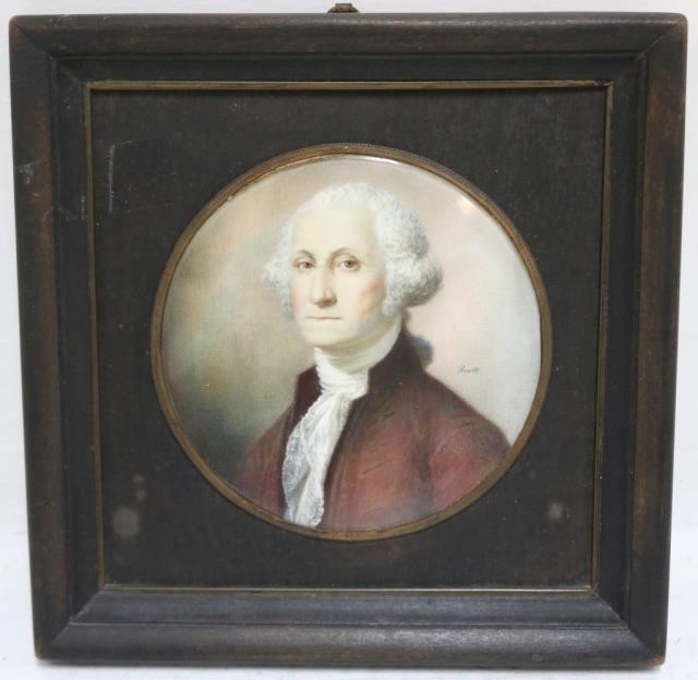 Appraisal: TH CENTURY MINIATURE PORTRAIT PAINTINGDEPICTING GEORGE WASHINGTON SIGNED MIDDLE RIGHT