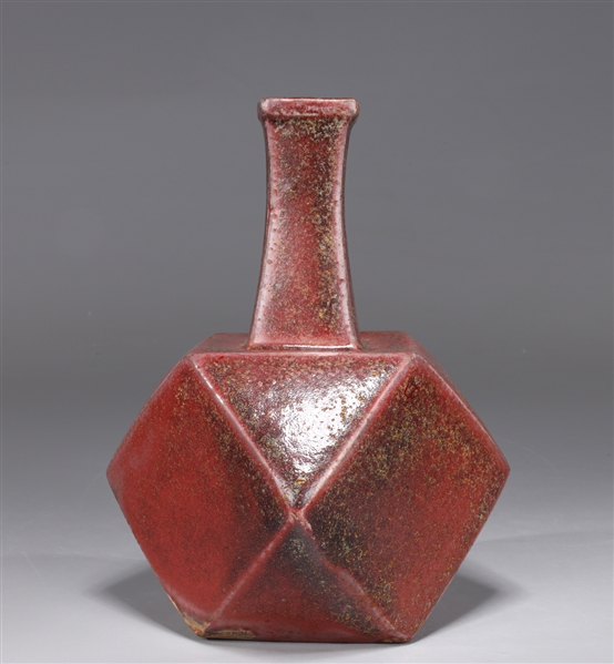 Appraisal: Korean red glazed faceted bottle form vase as-is condition with