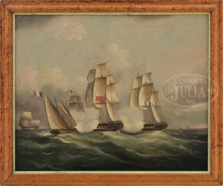 Appraisal: THOMAS BUTTERSWORTH British - FRENCH AND BRITISH NAVAL BATTLE Oil