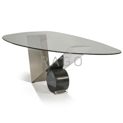 Appraisal: CATTELAN ITALIA Dining table Italy s Stainless steel marble glass