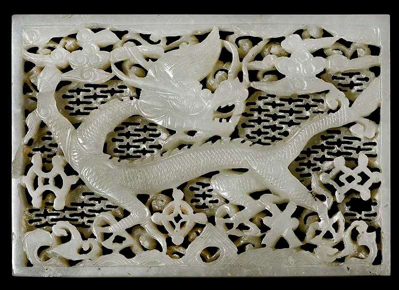 Appraisal: Jade Dragon Plaque Chinese light pale celadon coloring with areas