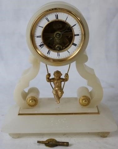 Appraisal: GILT BRONZE AND ALABASTER FRENCH CLOCK MOVEMENTMARKED BREVETE WITH SWINGING