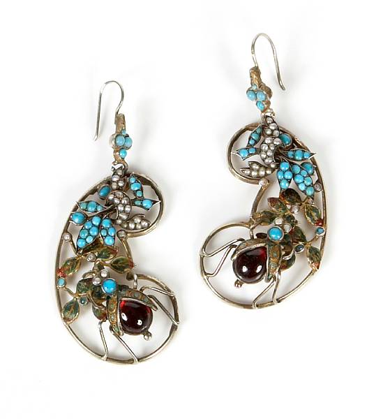 Appraisal: A pair of gem-set and silver earrings