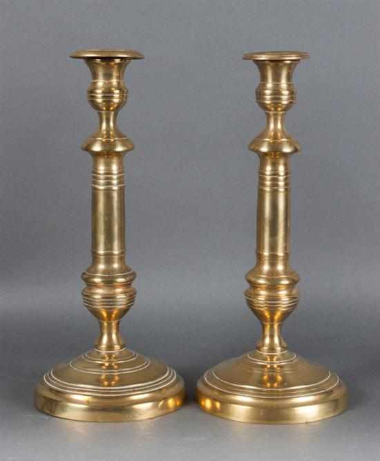 Appraisal: Pair of French cast brass candlesticks late th century cast