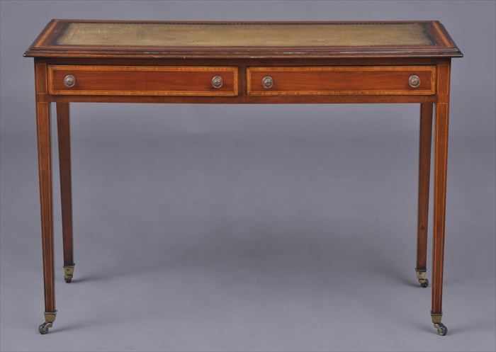 Appraisal: GEORGE III INLAID MAHOGANY WRITING TABLE The top with gold-tooled