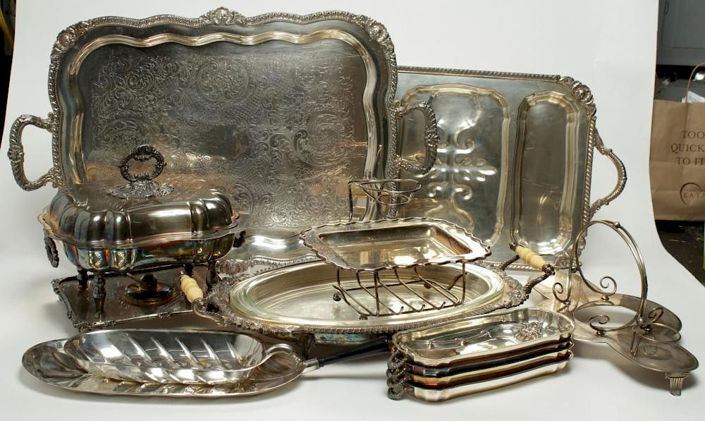 Appraisal: Silver-Plate Serving Trays Platters Group of American and English silver-plate