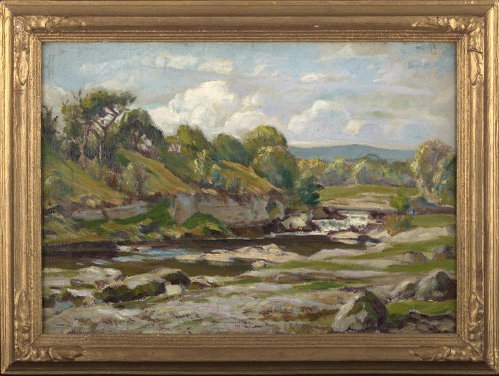 Appraisal: American School th Century River Landscape oil on canvas signed