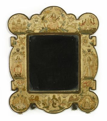 Appraisal: A needlework wall mirror in th century style with a