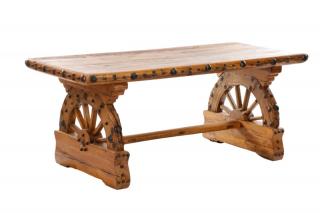 Appraisal: American Rustic Oak Wagon Wheel Table American late th century