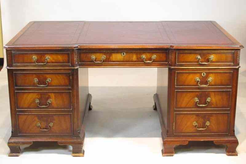 Appraisal: Mahogany Partner's Desk th century three part form featuring tooled