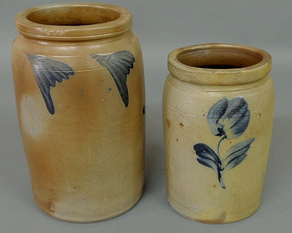 Appraisal: Two stoneware jars with blue decoration one-gallon h and half-gallon