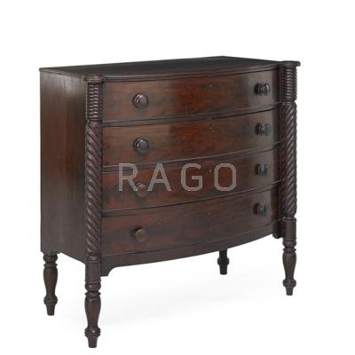 Appraisal: NEW ENGLAND BOW FRONT CHEST Mahogany with four drawers barley