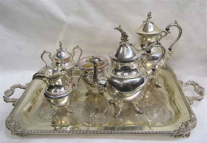 Appraisal: SILVER PLATED COFFEE TEA SERVICE WITH TRAY pieces Ornate -piece