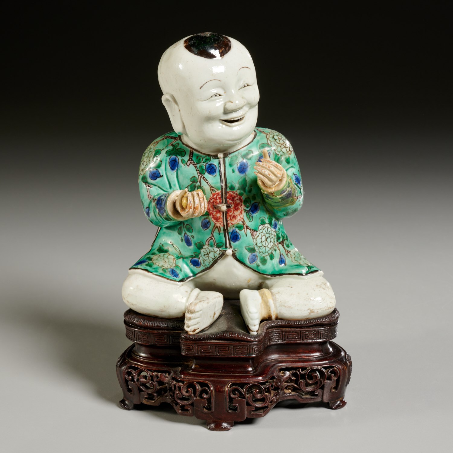 Appraisal: CHINESE FAMILLE VERTE PORCELAIN BOY Qing Dynasty th th c