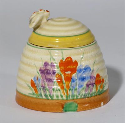 Appraisal: Crocus' a Clarice Cliff Bizarre Beehive Honey-pot and cover painted