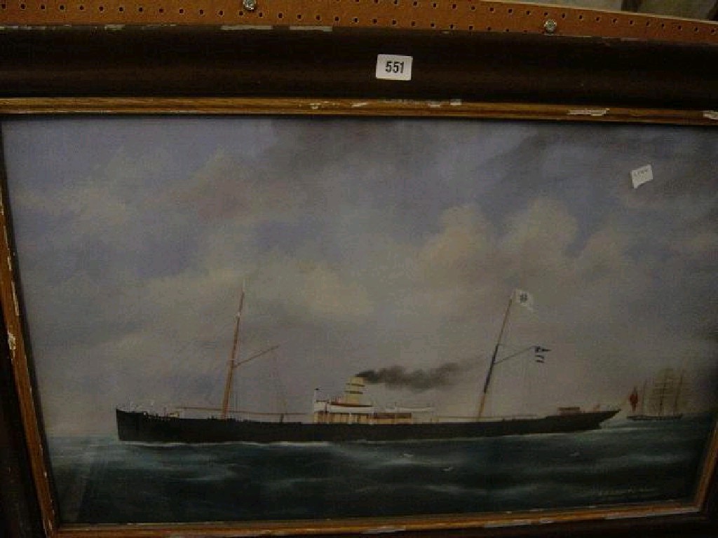 Appraisal: A th century Gouache study of a -masted steam ship