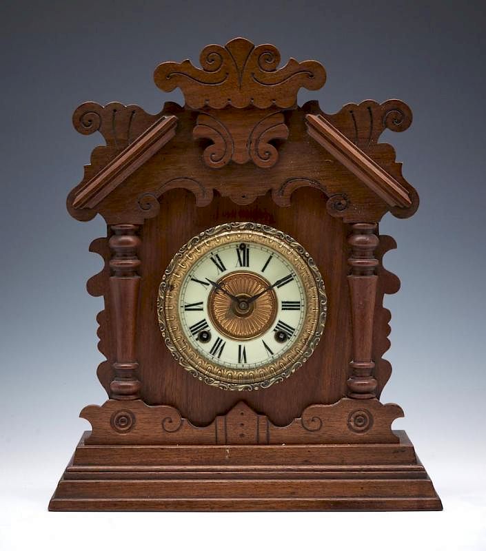 Appraisal: Ansonia Victorian walnut mantle clock Ansonia Victorian walnut mantle clock