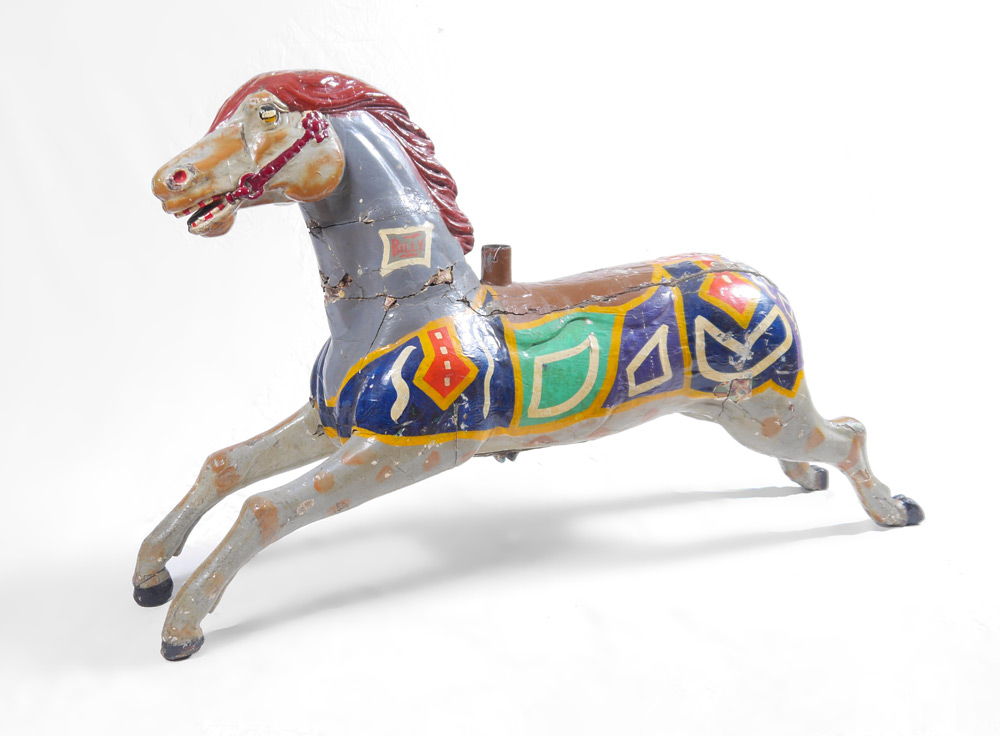 Appraisal: CARVED CAROUSEL HORSE Carved wood and composite polychrome paint decorated