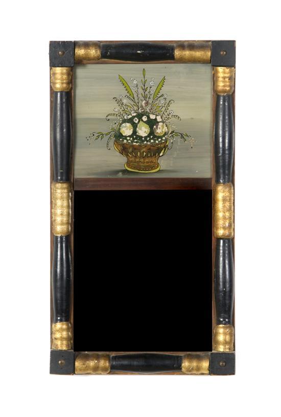 Appraisal: A Federal Giltwood Mirror having eglomise panel depicting a basket