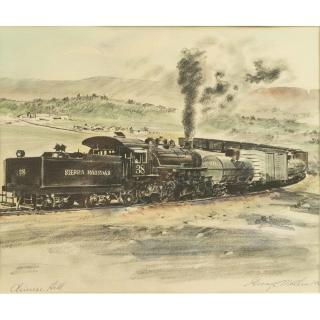 Appraisal: Framed George Mathis - handcolored Sierra Railroad drawing Chinese Hill