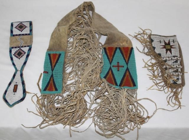 Appraisal: THREE PIECES OF NATIVE AMERICAN BEADWORK ITEMS TO INCLUDES GUN