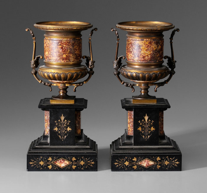 Appraisal: Pair Marble and Brass Urns American or Continental th century