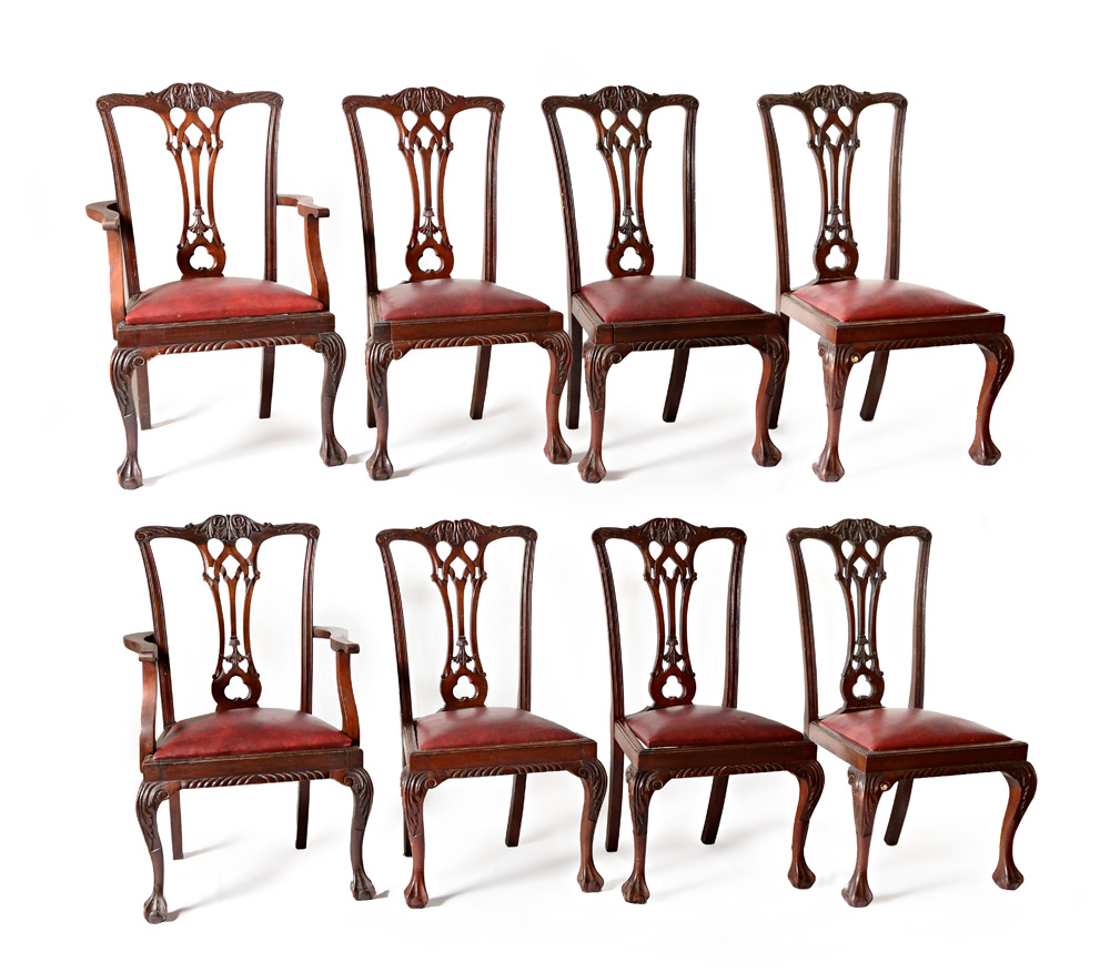 Appraisal: SET OF CHIPPENDALE STYLE CHAIRS Carved and shaped backs with