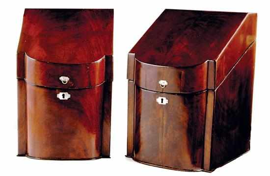 Appraisal: Near pair George III mahogany knife boxes late th early