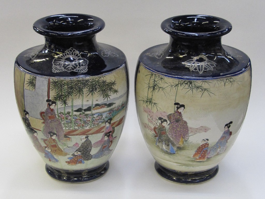 Appraisal: Two pairs of Satsuma vases each decorated with geishas