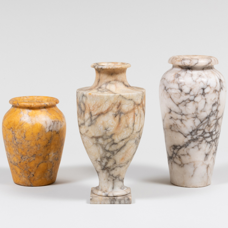 Appraisal: Three Art Deco Style Hardstone Vases The largest x in