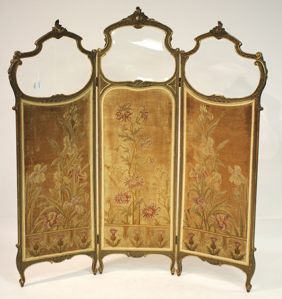 Appraisal: French Rococo Style Carved Gilded Screen panel dressing screen late