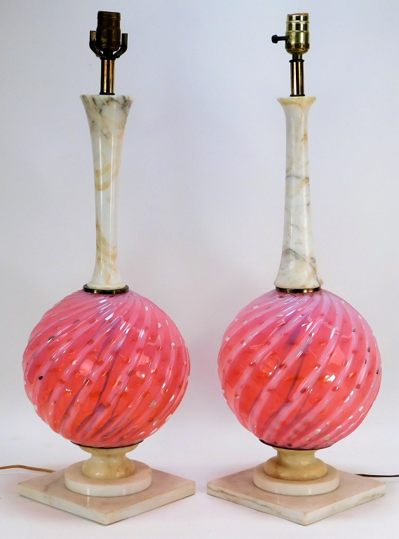 Appraisal: PR VENETIAN MURANO MARBLE ART GLASS TABLE LAMPS Italy th