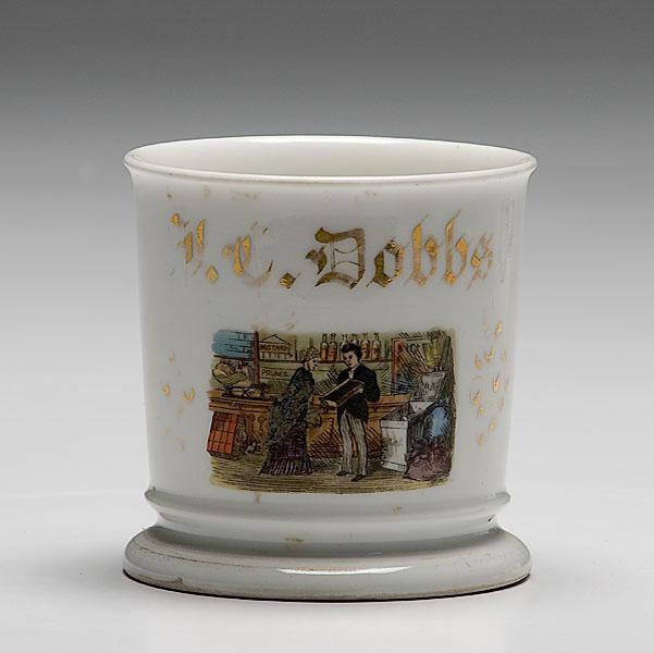 Appraisal: OCCUPATIONAL SHAVING MUG OF A GROCER porcelain with polychrome painted