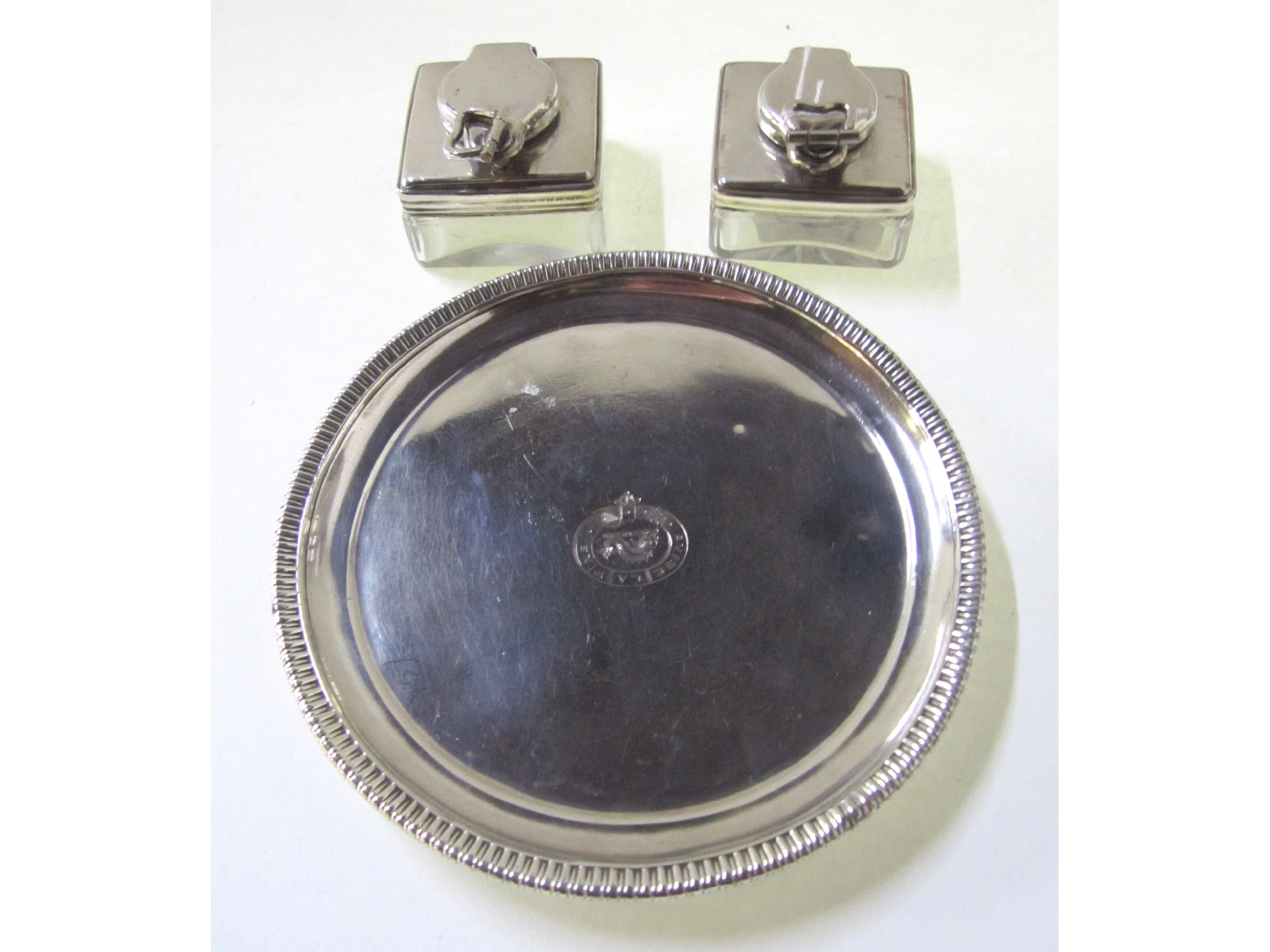 Appraisal: A lot comprising a silver plated card tray and two