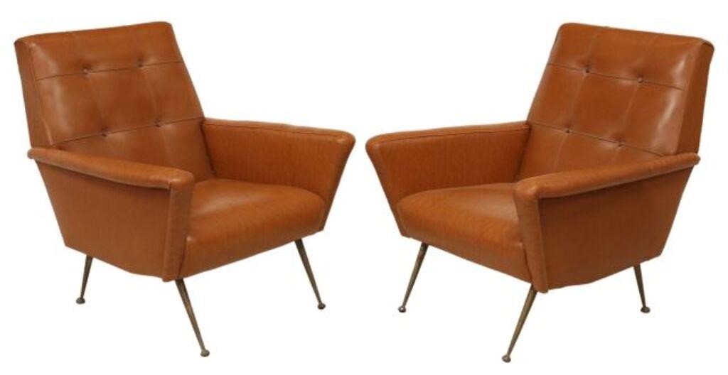 Appraisal: pair Italian mid-century modern lounge chairs c s in brown