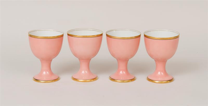 Appraisal: SET OF FOUR FITZ AND FLOYD SALMON-GLAZED GOBLETS IN THE