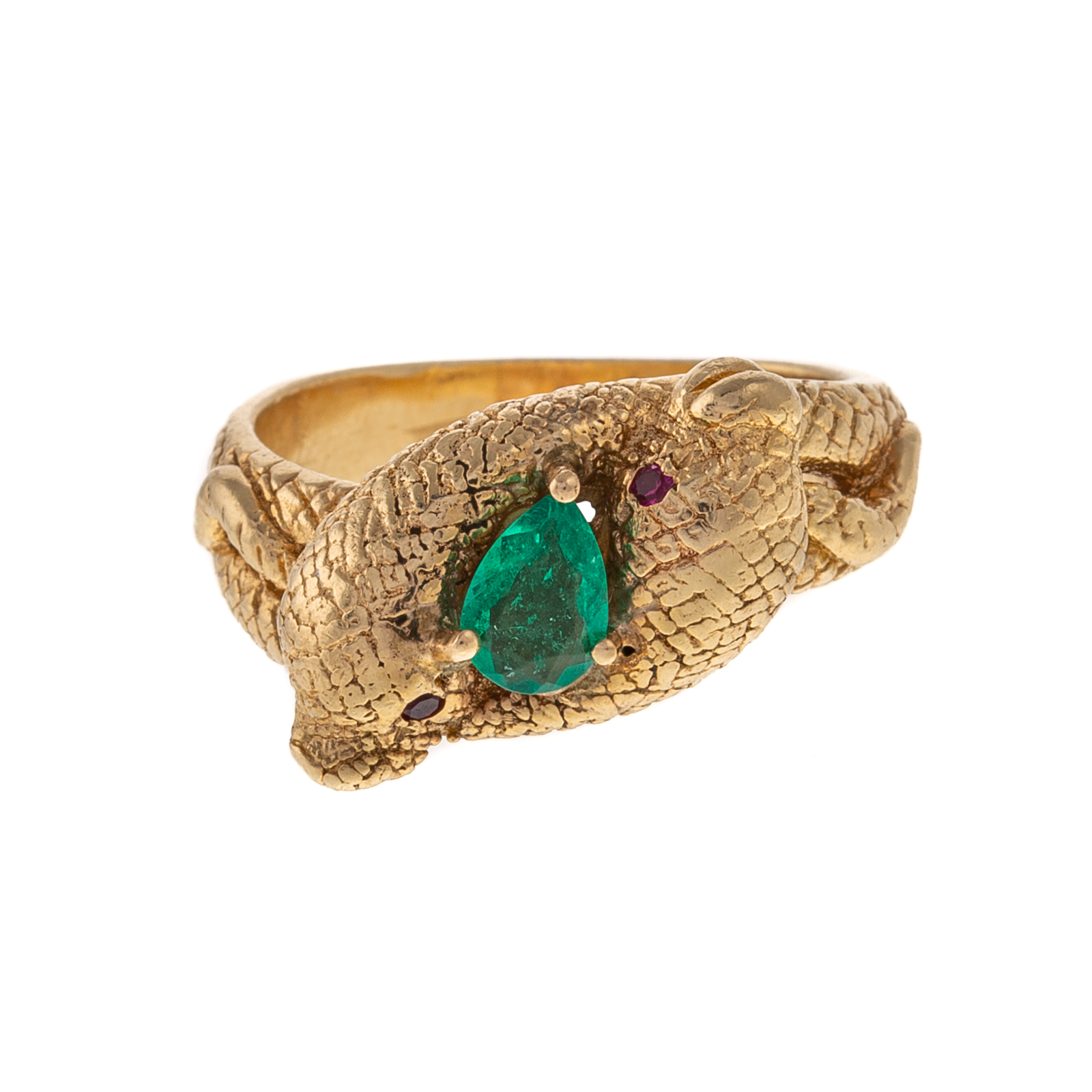 Appraisal: A K DOUBLE SNAKE RING WITH EMERALD K yellow gold