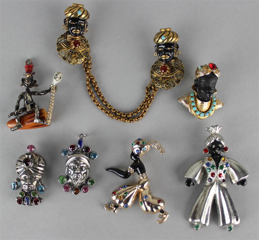 Appraisal: ASSORTMENT OF SILVER -TONED MULTI- COLORED RHINESTONE PINS AND BLACKAMOOR