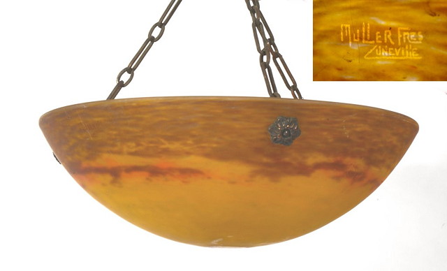 Appraisal: A MULLER FRERES OF LUNNEVILLE GLASS SHADE with original chain