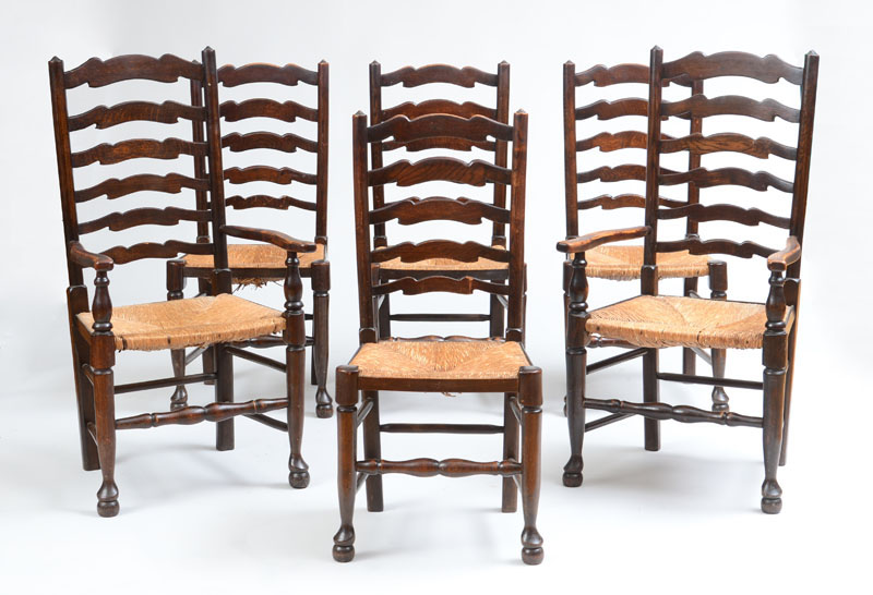 Appraisal: SET OF SIX YORKSHIRE OAK LADDER-BACK DINING CHAIRS Comprising a