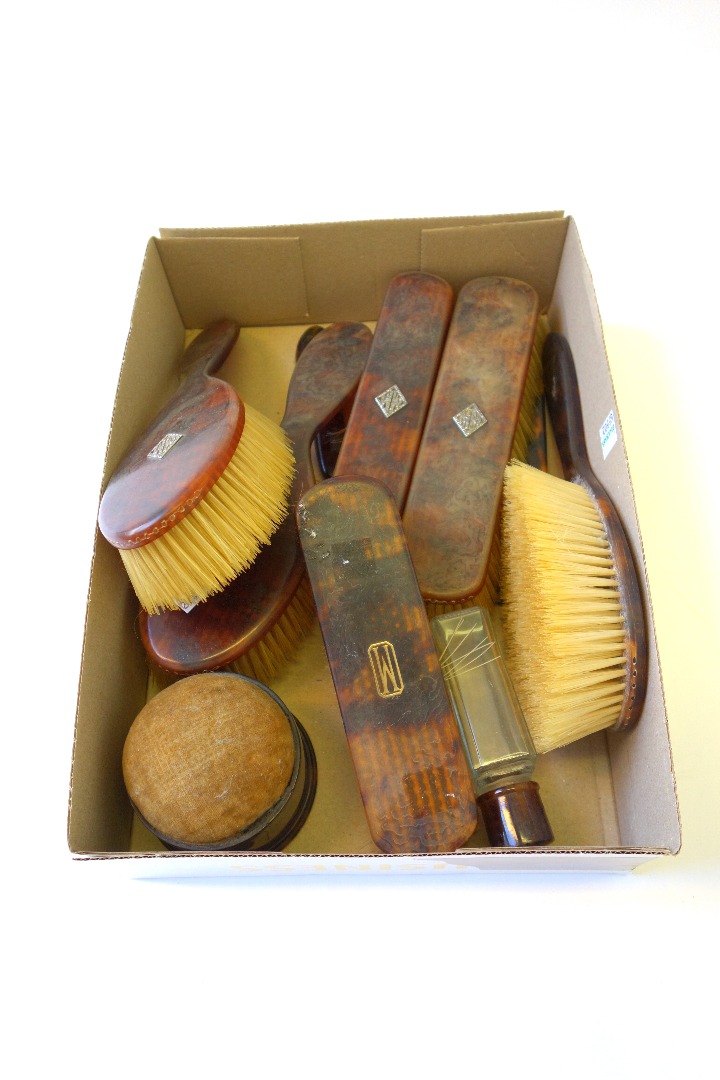 Appraisal: An Edwardian tortoiseshell part dressing table set with paste set