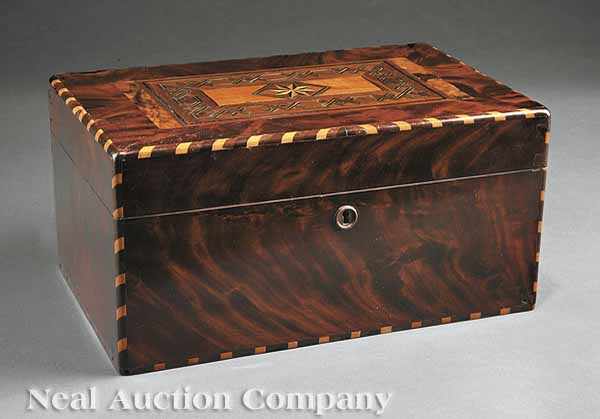 Appraisal: An American Classical Inlaid Mahogany Valuables Box th c flame