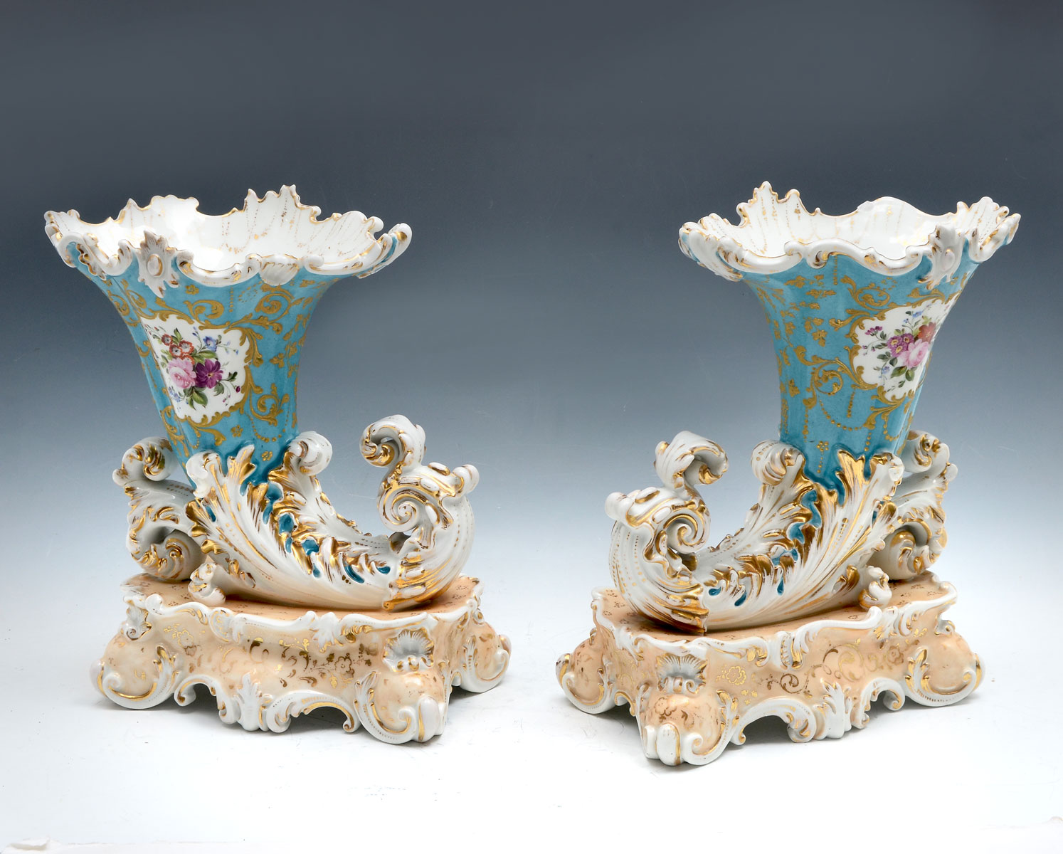 Appraisal: OLD PARIS CORNUCOPIA Pair of old Paris Cornucopia vases having