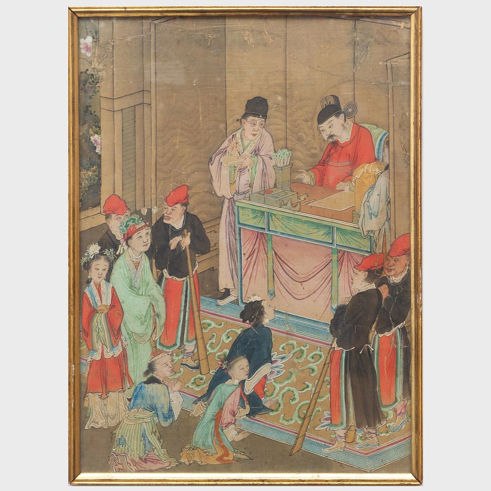 Appraisal: Chinese Scroll Fragment of a Court Painting Ink and color