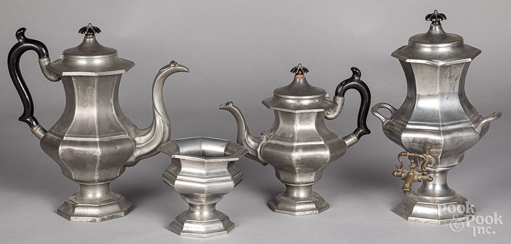 Appraisal: Assembled four-piece pewter service Assembled four-piece pewter service to include