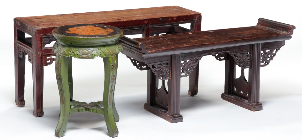 Appraisal: THREE CHINESE BENCHES AND TABLES Late th- th century Two