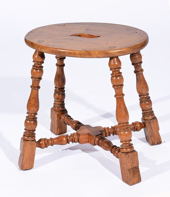 Appraisal: A TH CENTURY FRUITWOOD STOOL on turned supports with oval