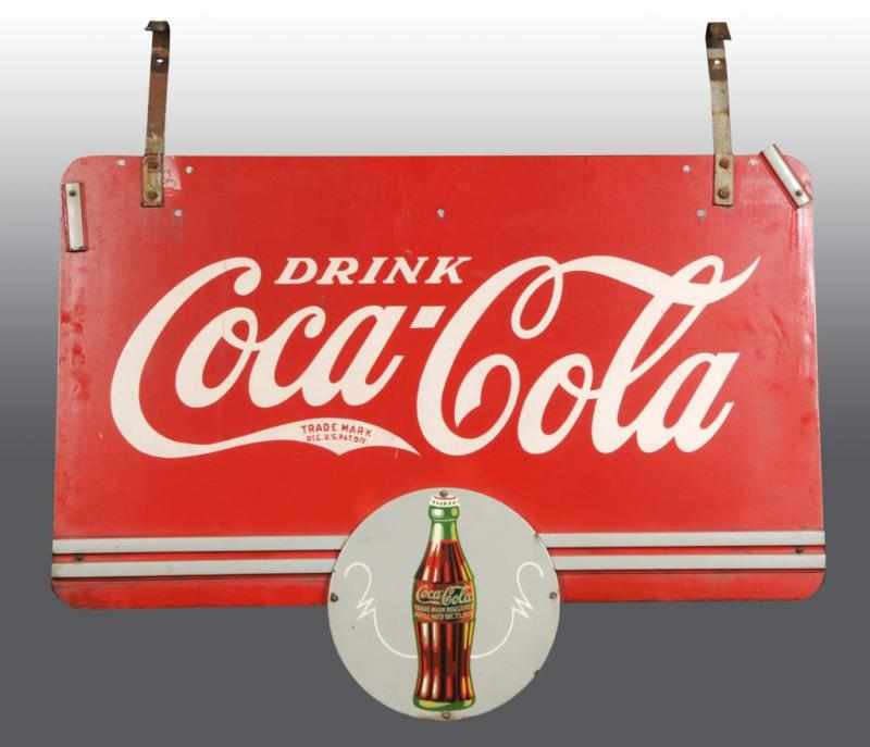 Appraisal: Rectangle Hanging Coke Sign w Bottle on Front Size x