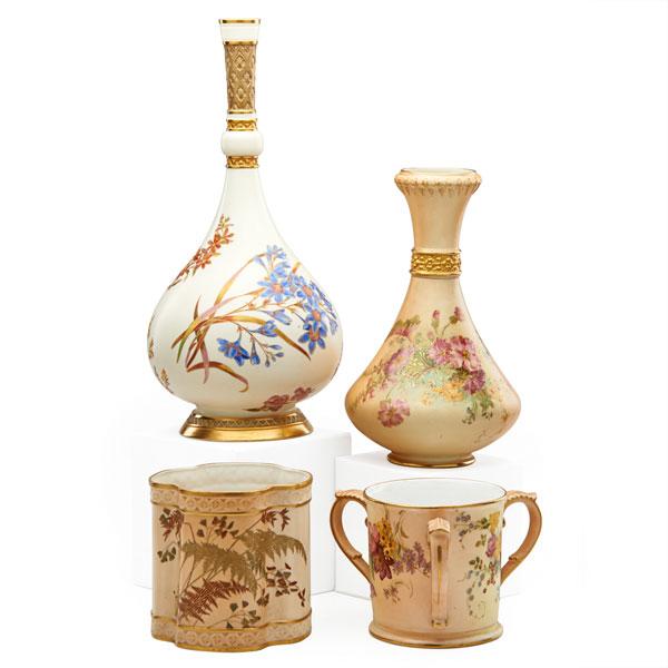 Appraisal: ROYAL WORCESTER PORCELAIN Four items two vases lobed vase and