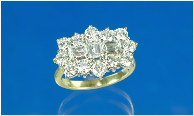 Appraisal: ct Gold Diamond Cluster Ring Three Central Baguette Cut Diamonds